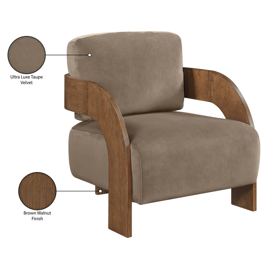 Cedra Velvet Performance Fabric Upholstered Accent Chair — Taupe / Stained Brown