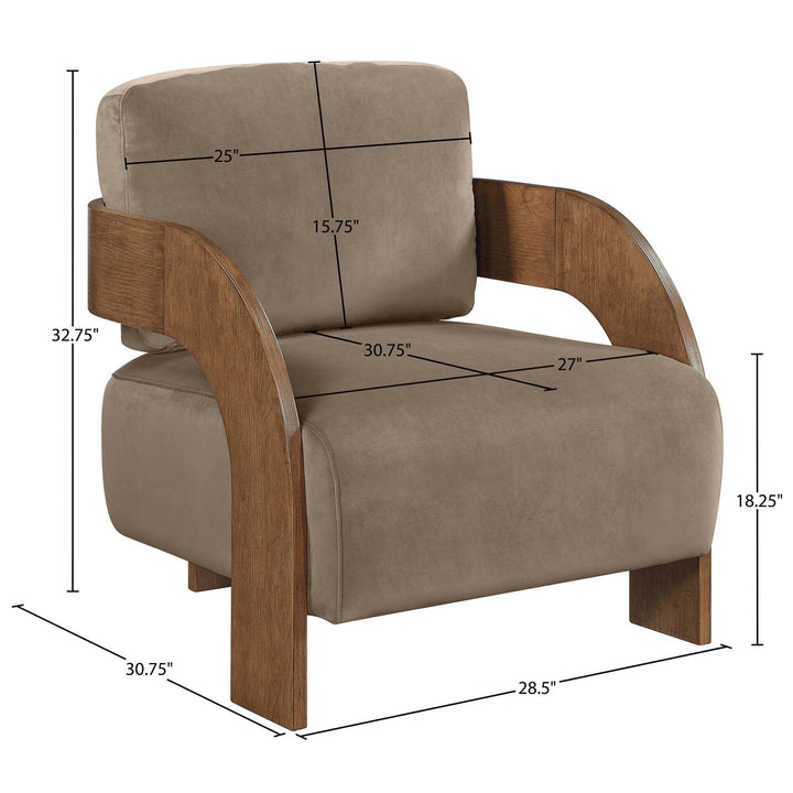 Cedra Velvet Performance Fabric Upholstered Accent Chair — Taupe / Stained Brown