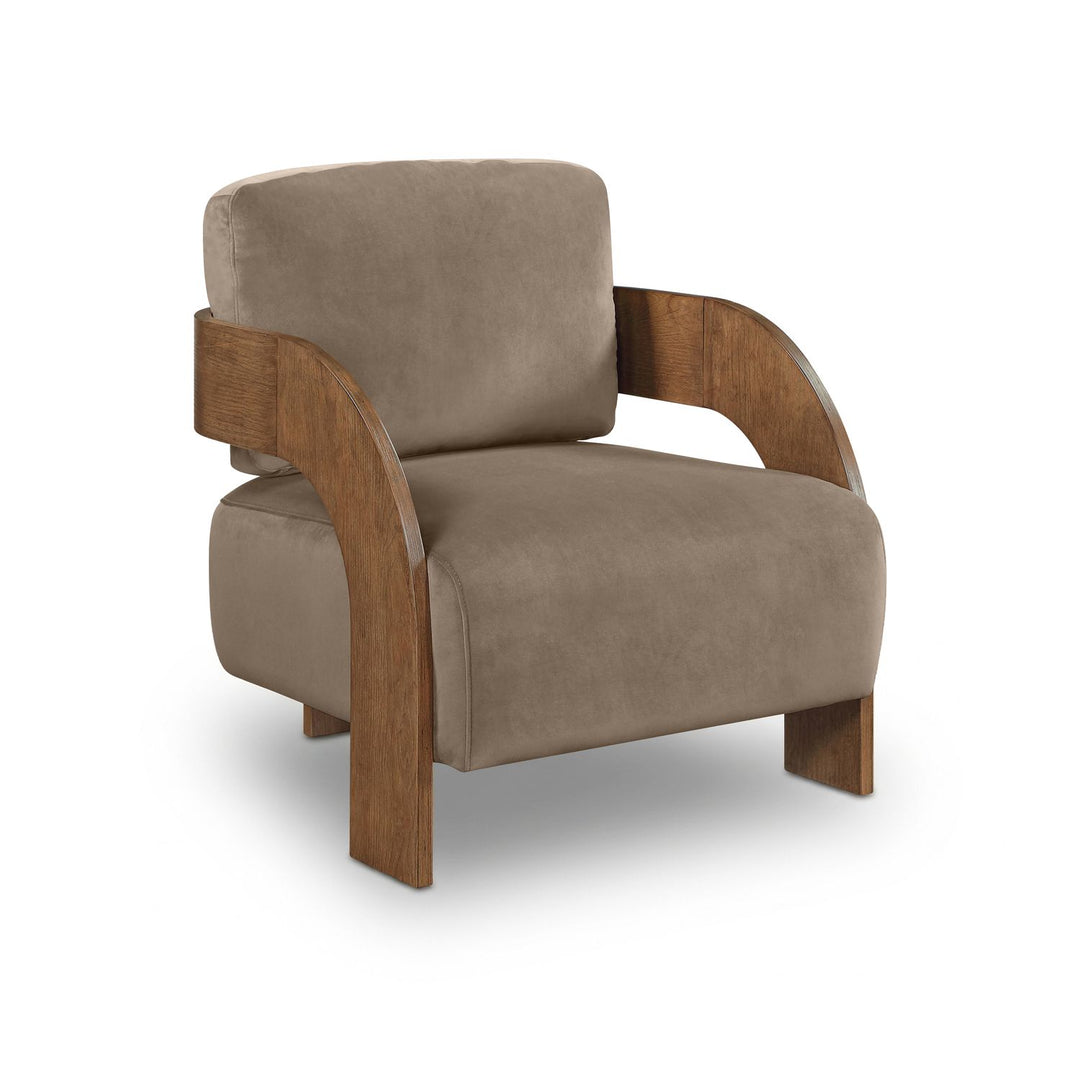 Cedra Velvet Performance Fabric Upholstered Accent Chair — Taupe / Stained Brown