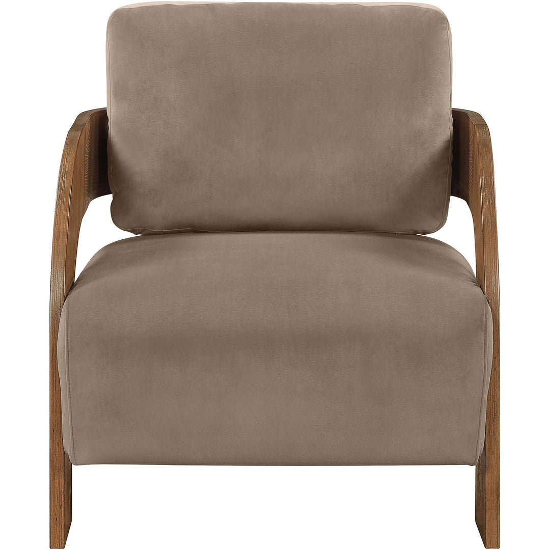 Cedra Velvet Performance Fabric Upholstered Accent Chair — Taupe / Stained Brown