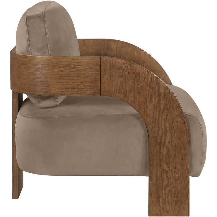 Cedra Velvet Performance Fabric Upholstered Accent Chair — Taupe / Stained Brown