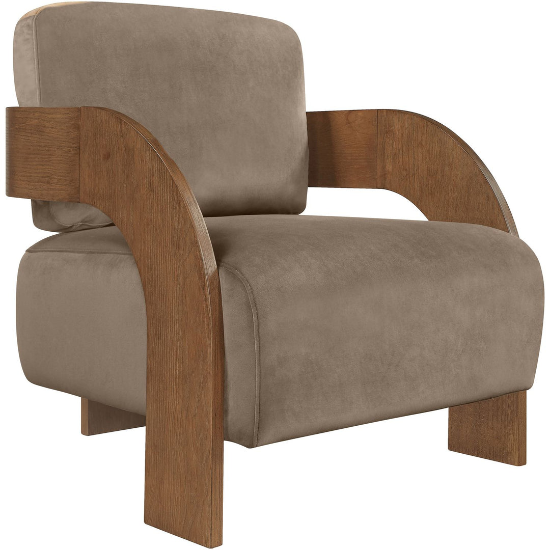 Cedra Velvet Performance Fabric Upholstered Accent Chair — Taupe / Stained Brown