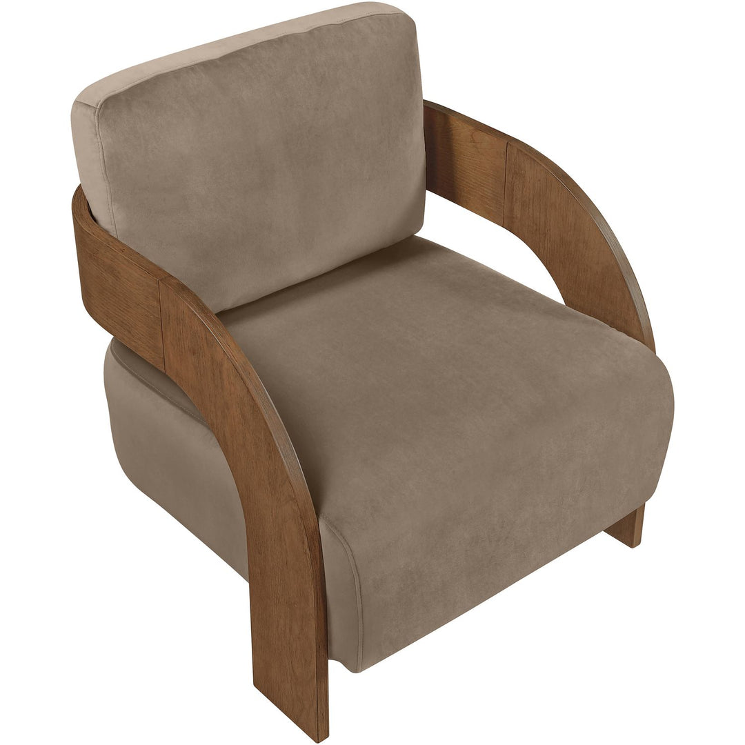 Cedra Velvet Performance Fabric Upholstered Accent Chair — Taupe / Stained Brown