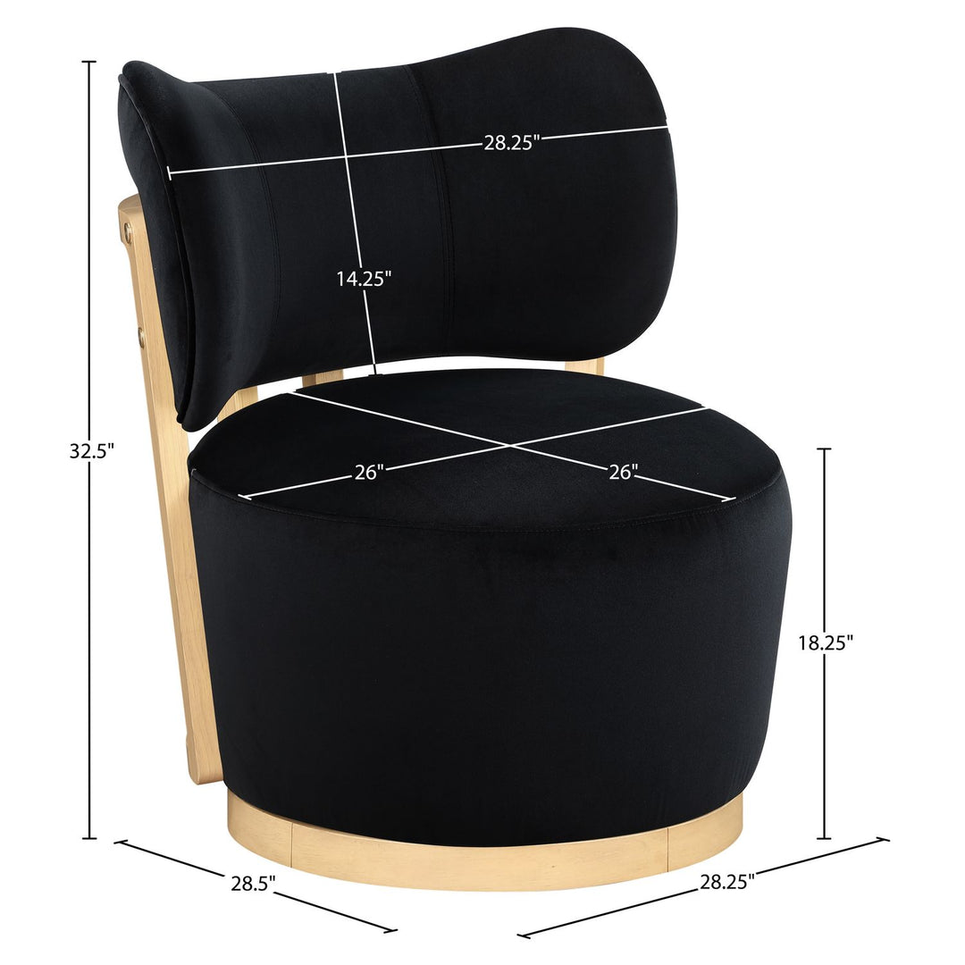 Elara Velvet Upholstered Swivel Accent Chair — Black / Stained Natural