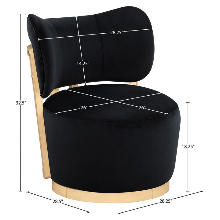 Elara Velvet Upholstered Swivel Accent Chair — Black / Stained Natural