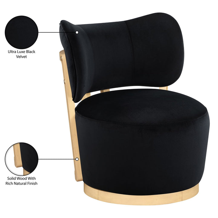 Elara Velvet Upholstered Swivel Accent Chair — Black / Stained Natural