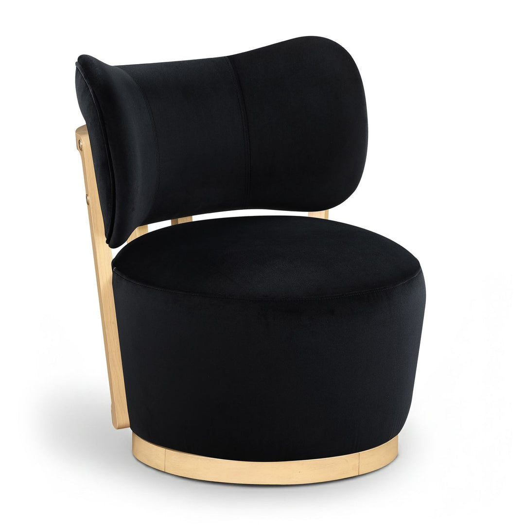 Elara Velvet Upholstered Swivel Accent Chair — Black / Stained Natural