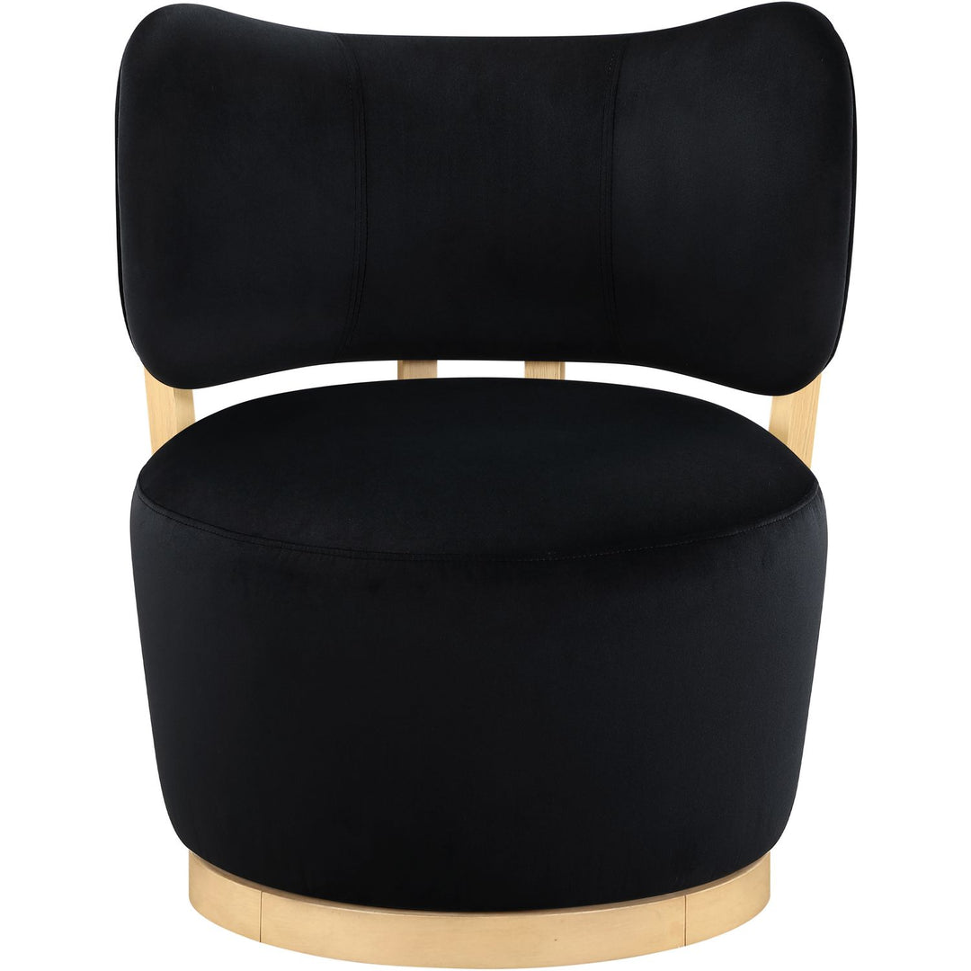 Elara Velvet Upholstered Swivel Accent Chair — Black / Stained Natural