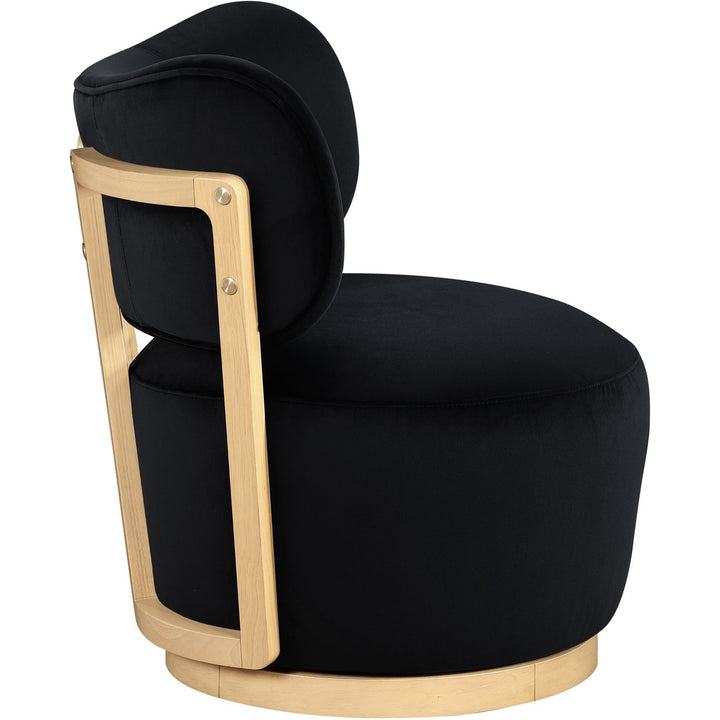 Elara Velvet Upholstered Swivel Accent Chair — Black / Stained Natural