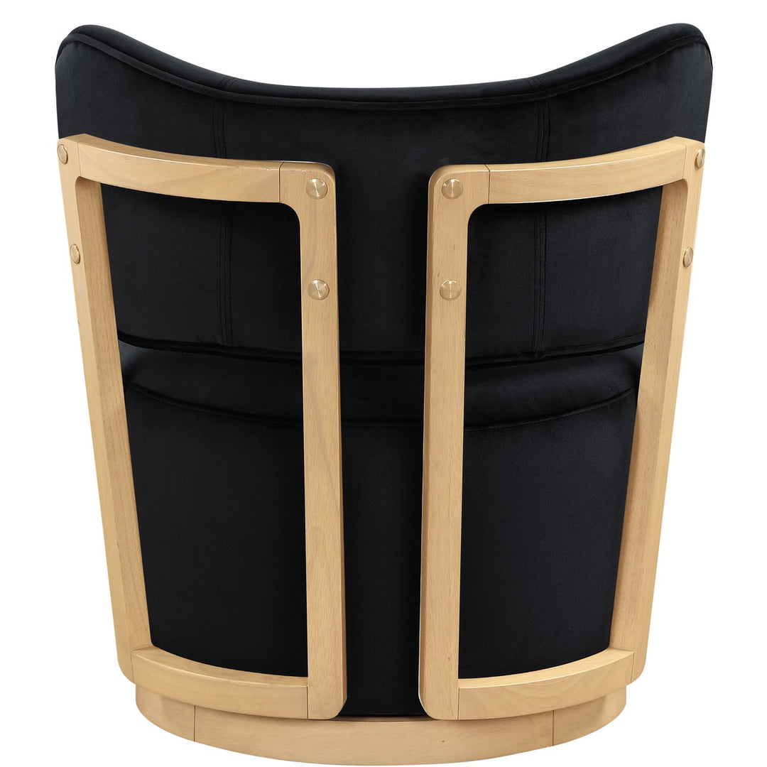 Elara Velvet Upholstered Swivel Accent Chair — Black / Stained Natural