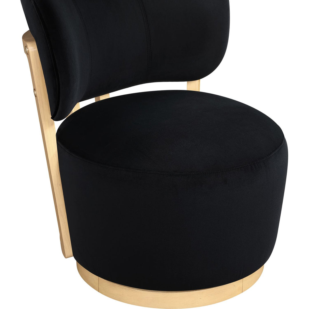 Elara Velvet Upholstered Swivel Accent Chair — Black / Stained Natural