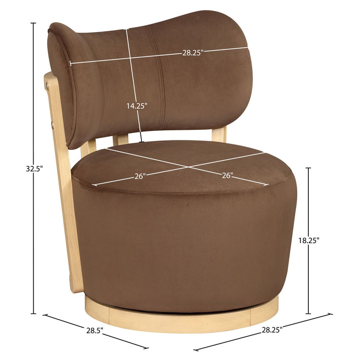 Elara Velvet Upholstered Swivel Accent Chair — Brown / Stained Natural
