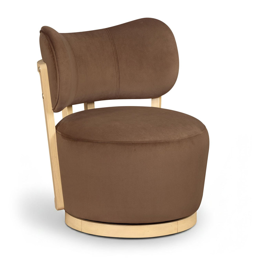 Elara Velvet Upholstered Swivel Accent Chair — Brown / Stained Natural