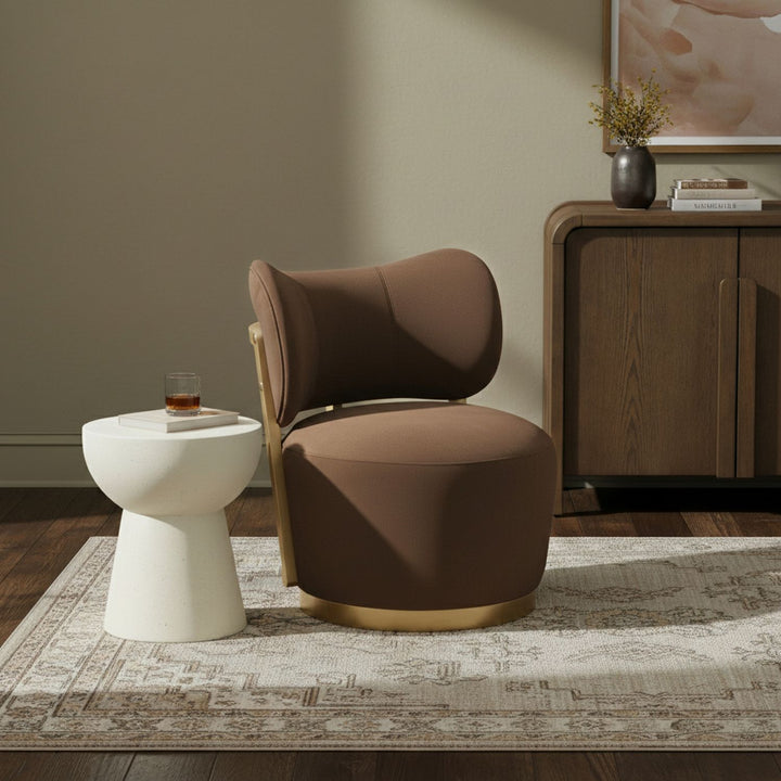 Elara Velvet Upholstered Swivel Accent Chair — Brown / Stained Natural