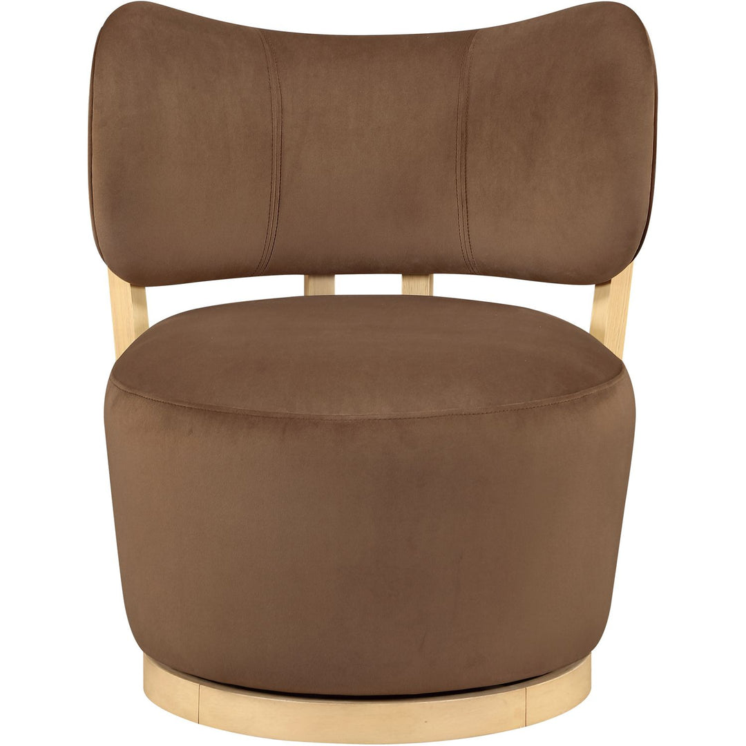 Elara Velvet Upholstered Swivel Accent Chair — Brown / Stained Natural