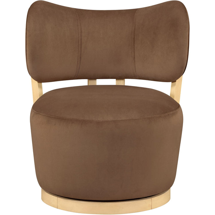 Elara Velvet Upholstered Swivel Accent Chair — Brown / Stained Natural