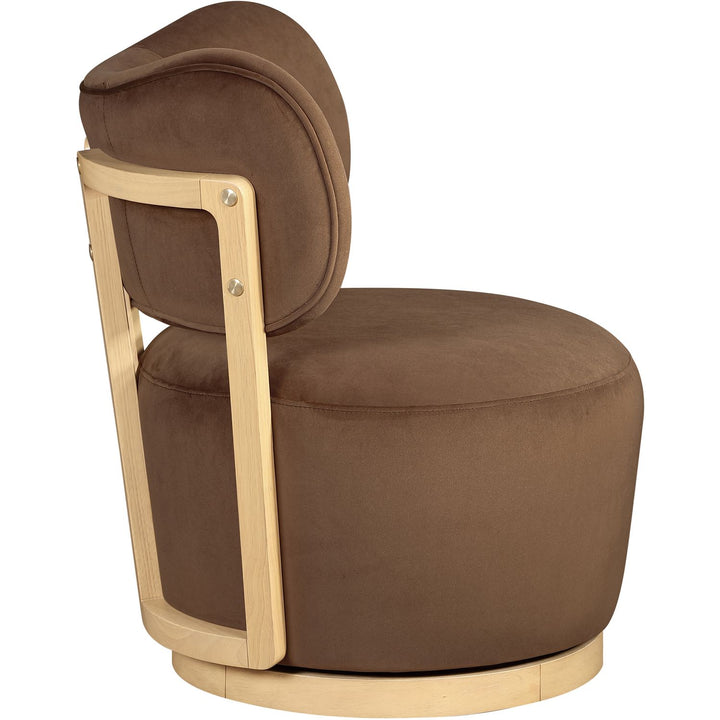 Elara Velvet Upholstered Swivel Accent Chair — Brown / Stained Natural
