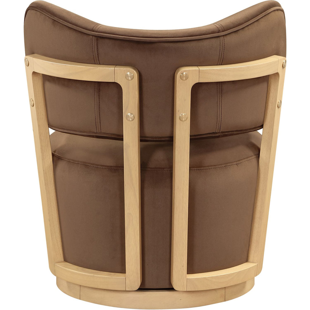 Elara Velvet Upholstered Swivel Accent Chair — Brown / Stained Natural