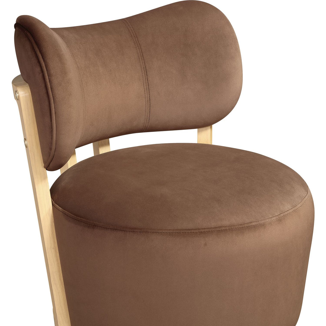 Elara Velvet Upholstered Swivel Accent Chair — Brown / Stained Natural