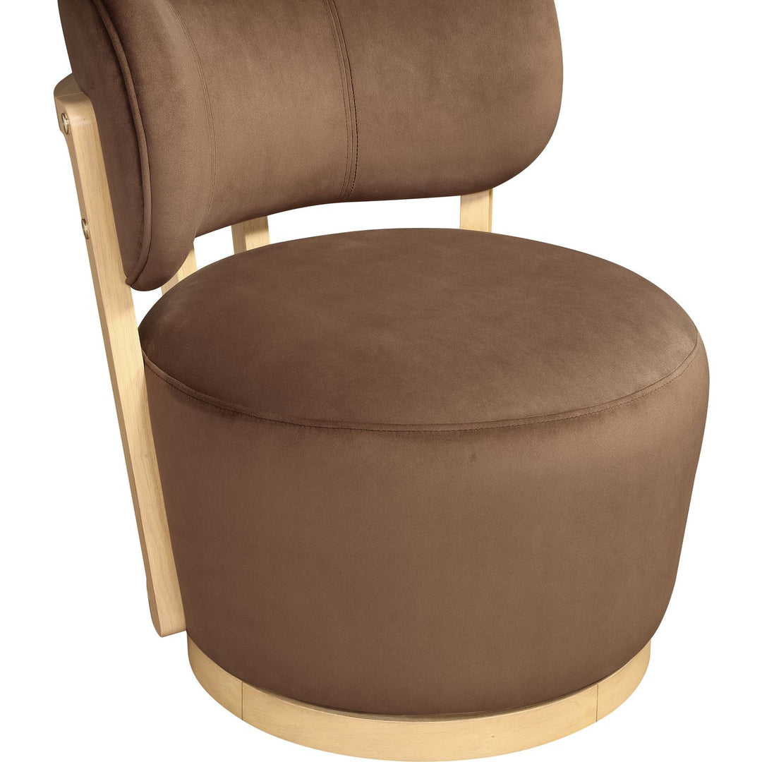 Elara Velvet Upholstered Swivel Accent Chair — Brown / Stained Natural