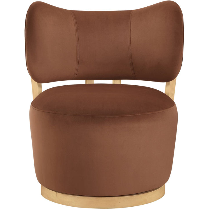 Elara Velvet Upholstered Swivel Accent Chair — Cognac / Stained Natural