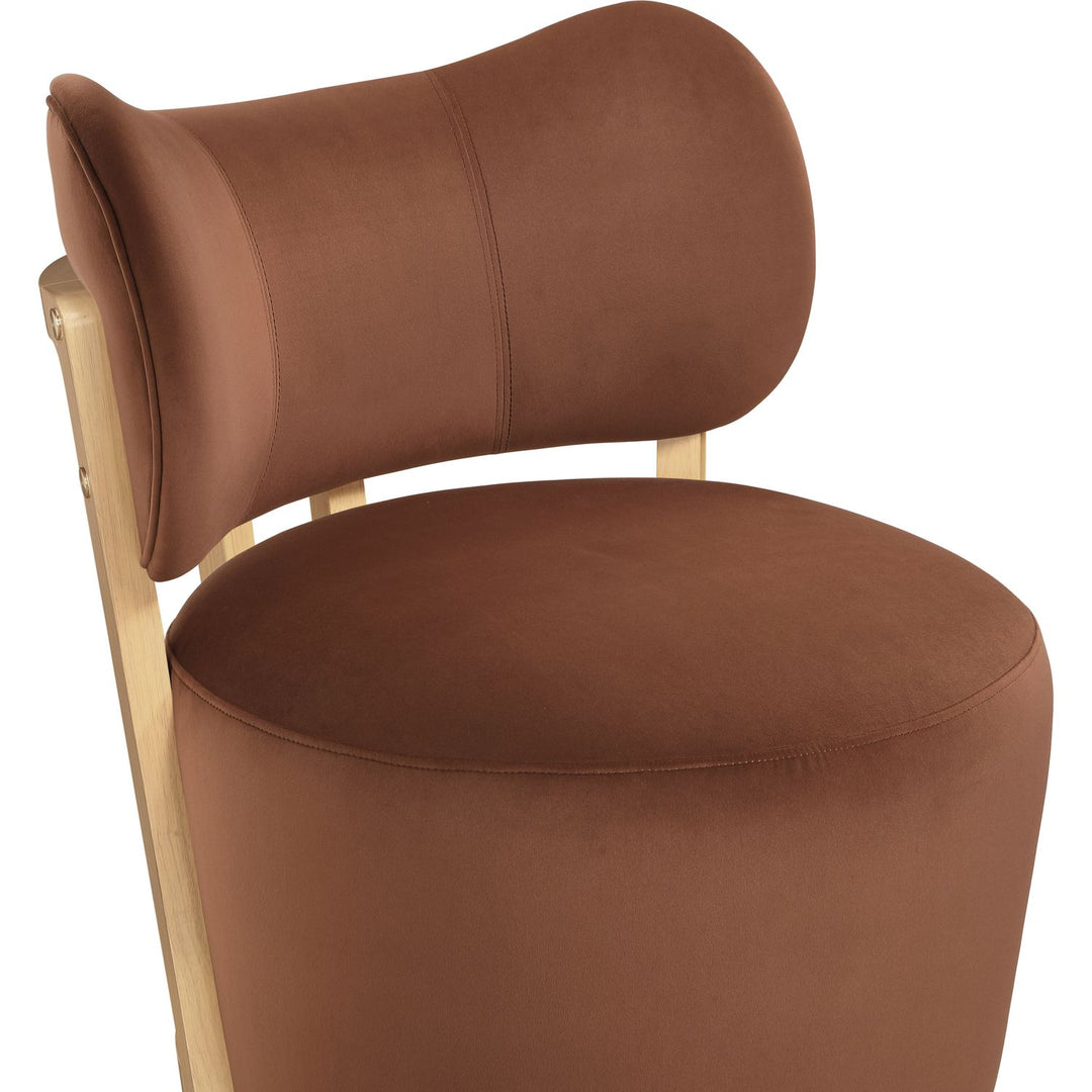 Elara Velvet Upholstered Swivel Accent Chair — Cognac / Stained Natural