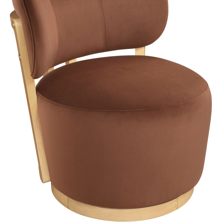Elara Velvet Upholstered Swivel Accent Chair — Cognac / Stained Natural