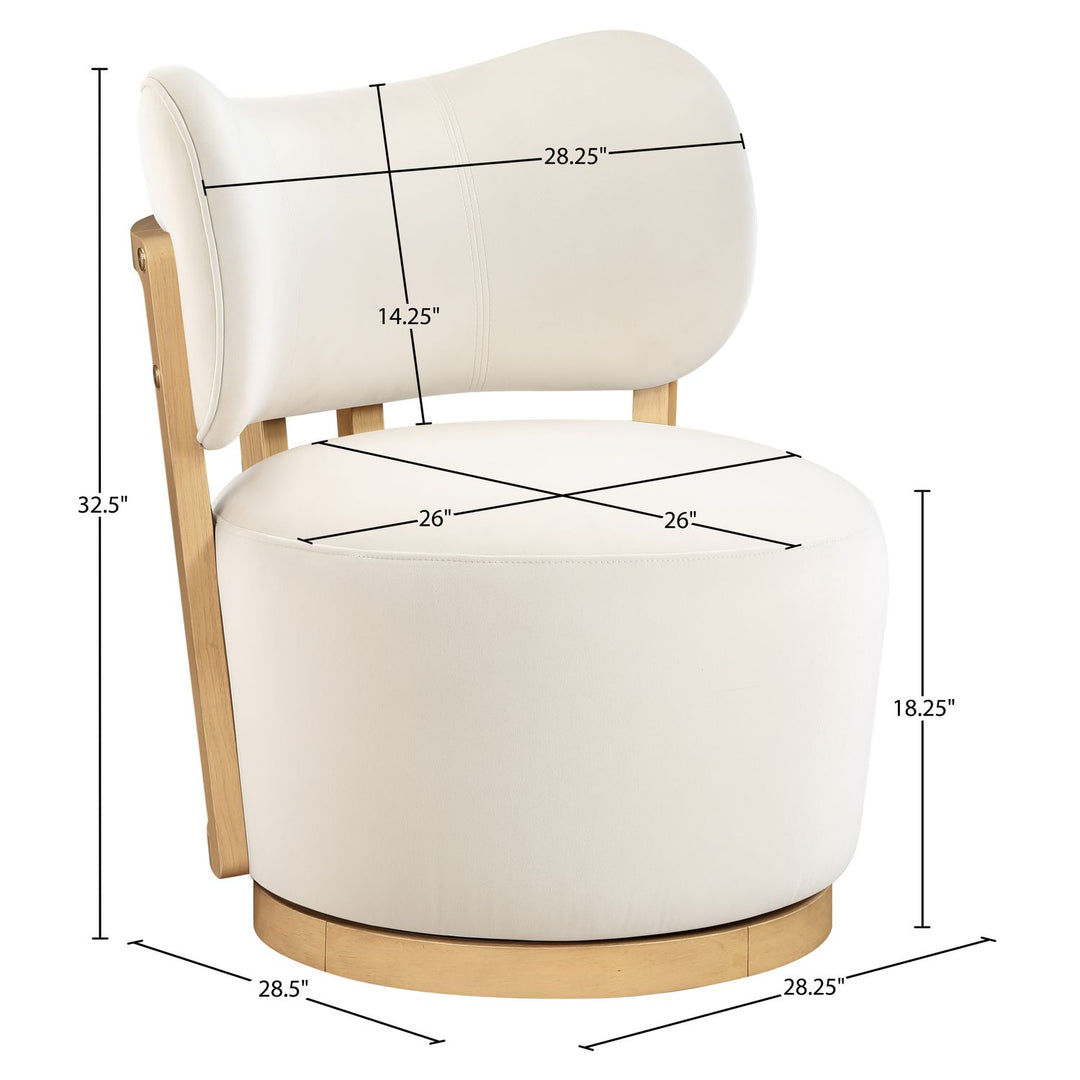 Elara Velvet Upholstered Swivel Accent Chair — Cream / Stained Natural