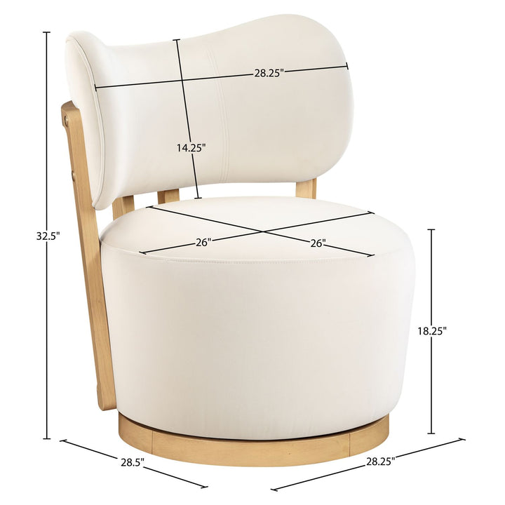 Elara Velvet Upholstered Swivel Accent Chair — Cream / Stained Natural