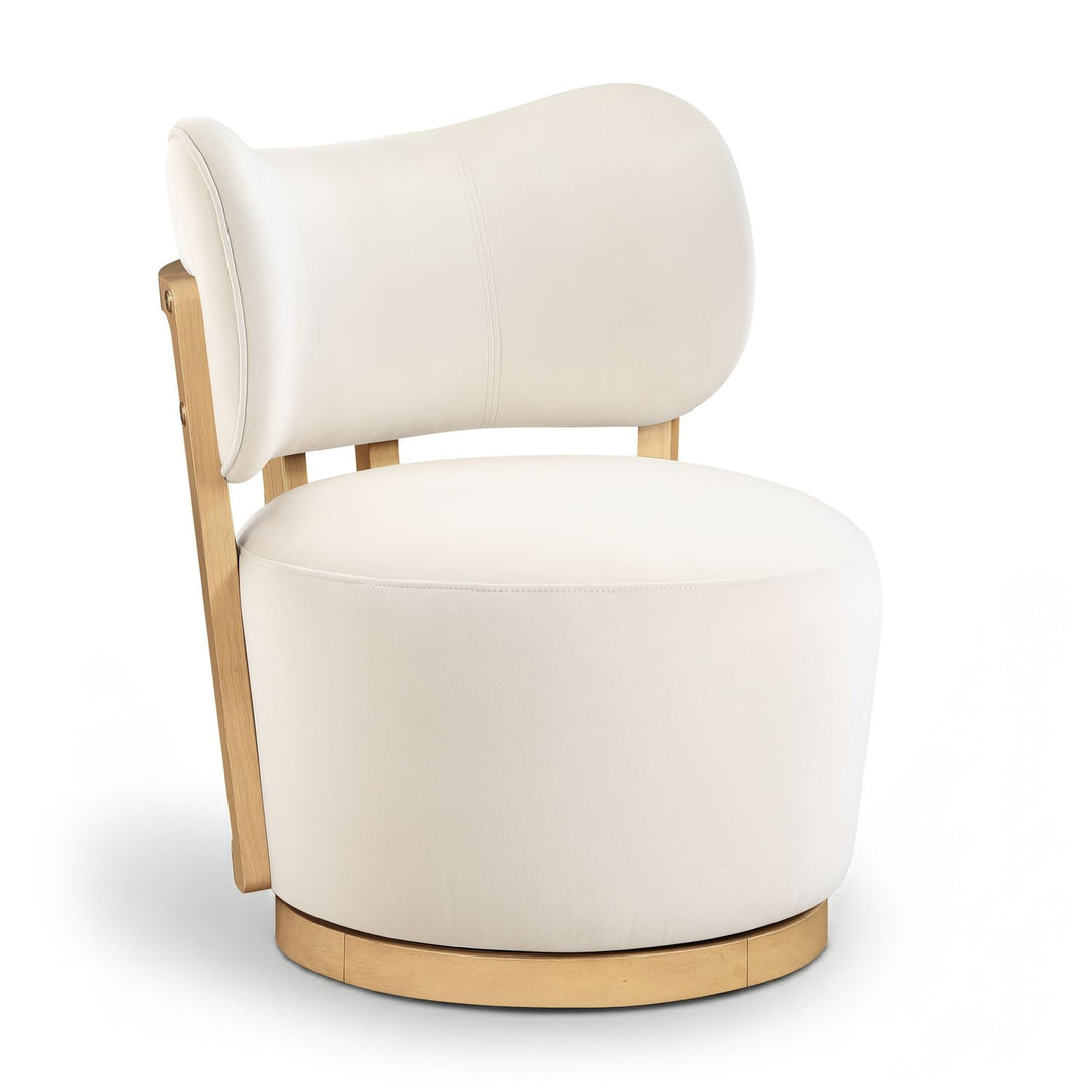 Elara Velvet Upholstered Swivel Accent Chair — Cream / Stained Natural