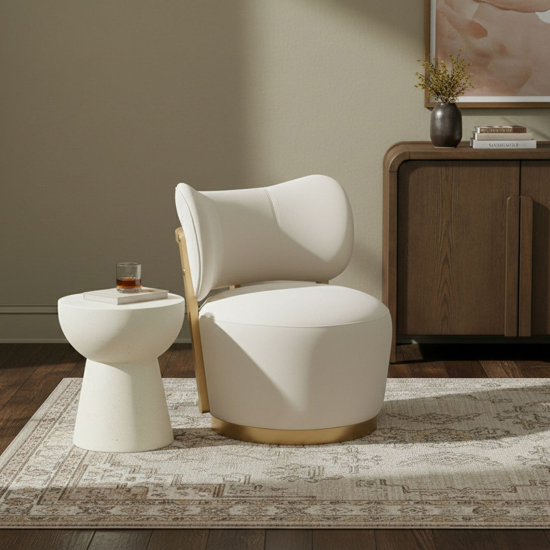 Elara Velvet Upholstered Swivel Accent Chair — Cream / Stained Natural