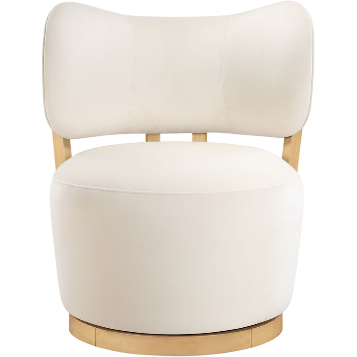 Elara Velvet Upholstered Swivel Accent Chair — Cream / Stained Natural