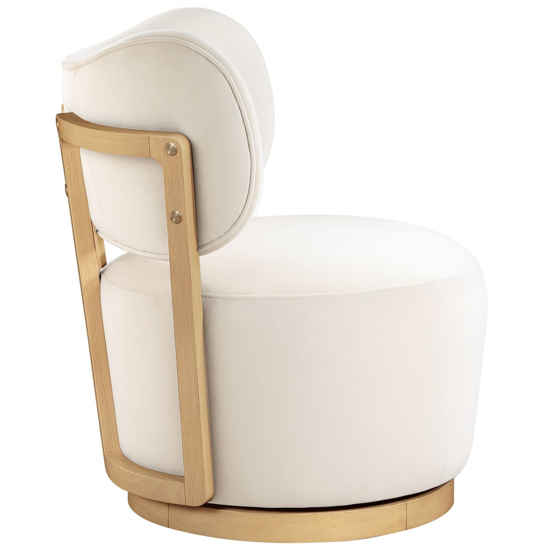 Elara Velvet Upholstered Swivel Accent Chair — Cream / Stained Natural