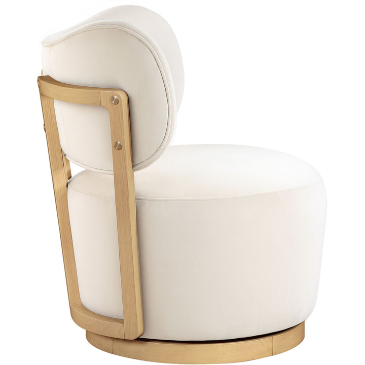 Elara Velvet Upholstered Swivel Accent Chair — Cream / Stained Natural