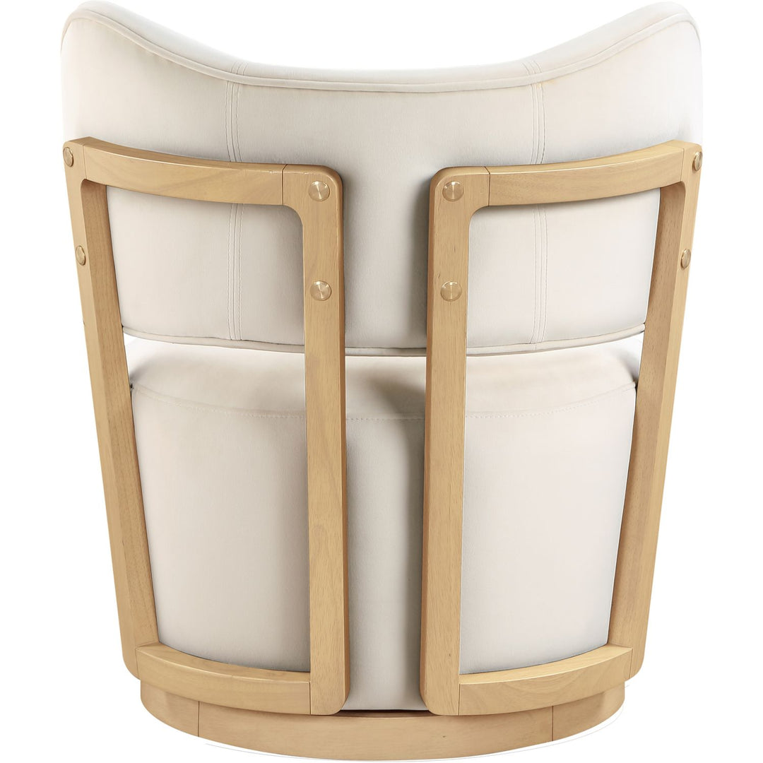 Elara Velvet Upholstered Swivel Accent Chair — Cream / Stained Natural