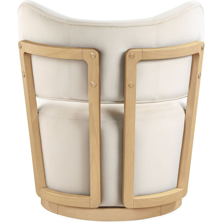 Elara Velvet Upholstered Swivel Accent Chair — Cream / Stained Natural