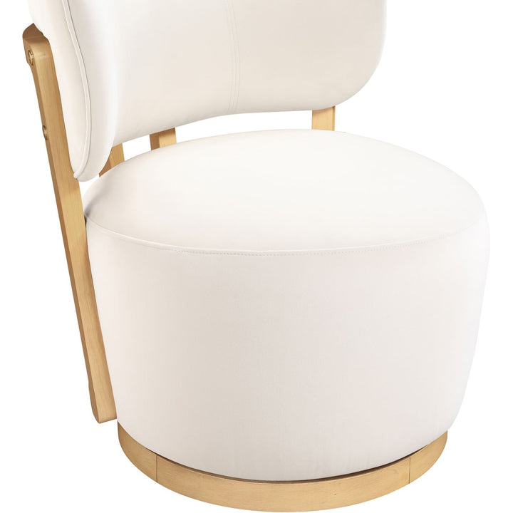 Elara Velvet Upholstered Swivel Accent Chair — Cream / Stained Natural