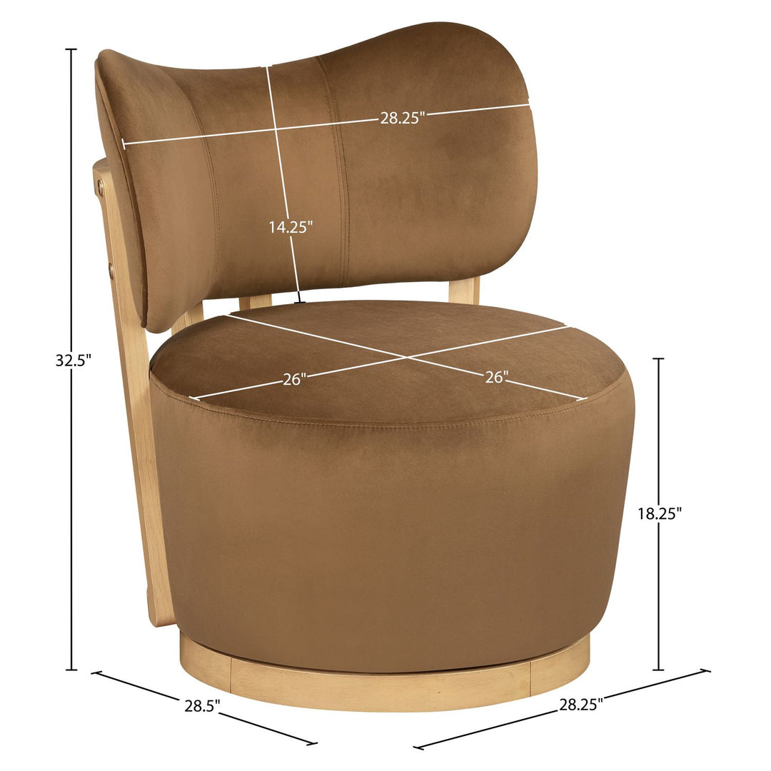 Elara Velvet Upholstered Swivel Accent Chair — Saddle / Stained Natural