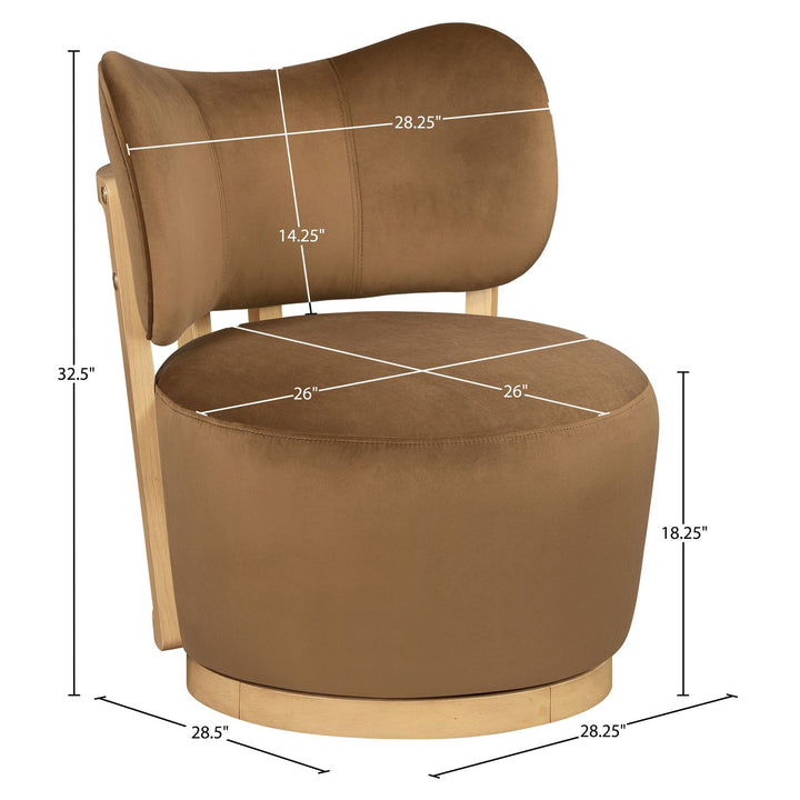 Elara Velvet Upholstered Swivel Accent Chair — Saddle / Stained Natural