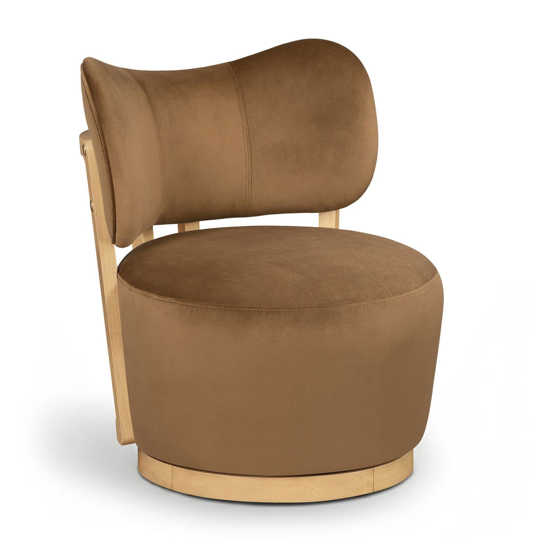 Elara Velvet Upholstered Swivel Accent Chair — Saddle / Stained Natural
