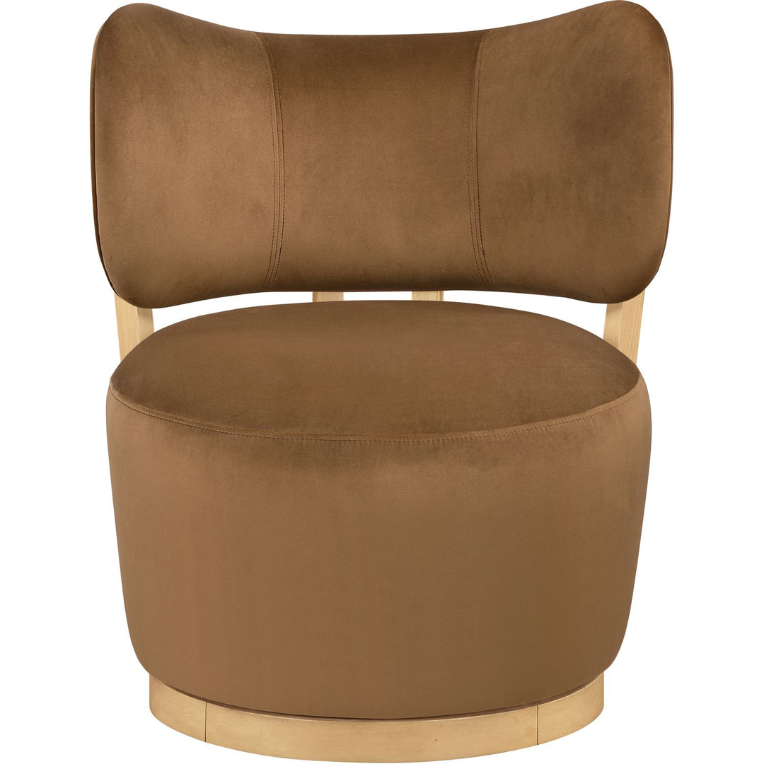 Elara Velvet Upholstered Swivel Accent Chair — Saddle / Stained Natural