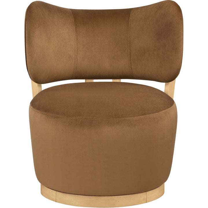 Elara Velvet Upholstered Swivel Accent Chair — Saddle / Stained Natural