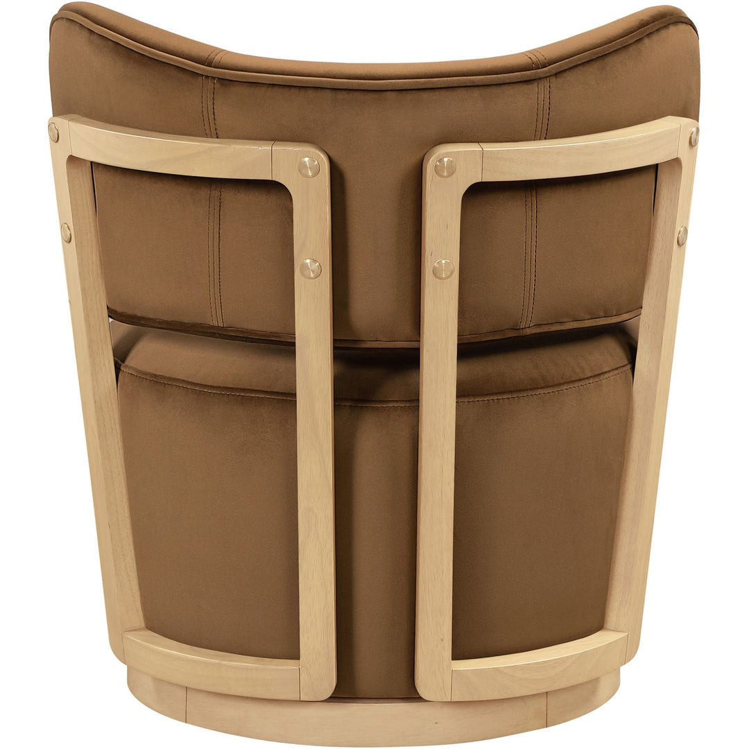 Elara Velvet Upholstered Swivel Accent Chair — Saddle / Stained Natural