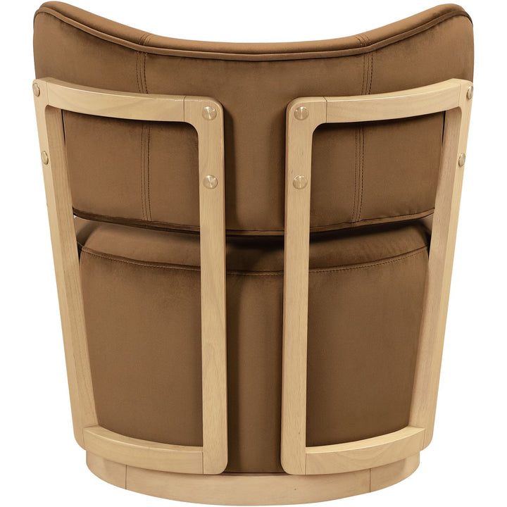 Elara Velvet Upholstered Swivel Accent Chair — Saddle / Stained Natural