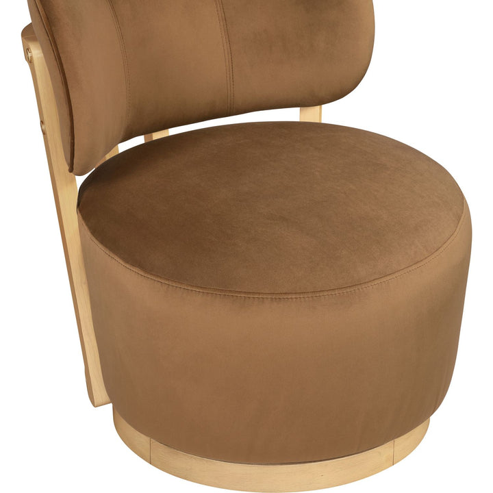 Elara Velvet Upholstered Swivel Accent Chair — Saddle / Stained Natural