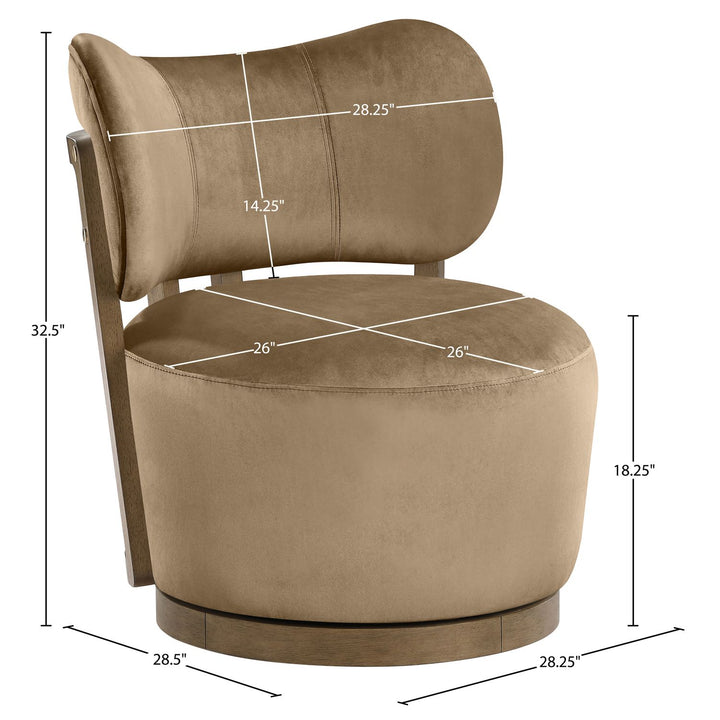 Elara Velvet Upholstered Swivel Accent Chair — Beige / Stained Brown