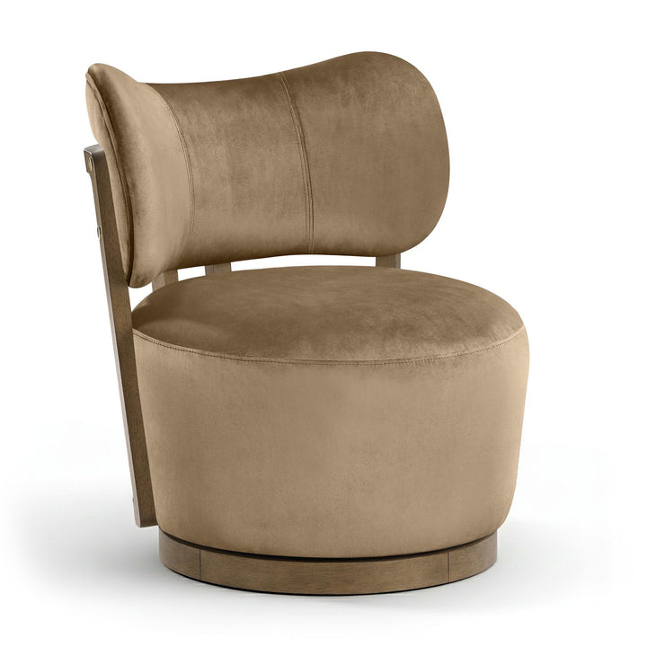 Elara Velvet Upholstered Swivel Accent Chair — Beige / Stained Brown