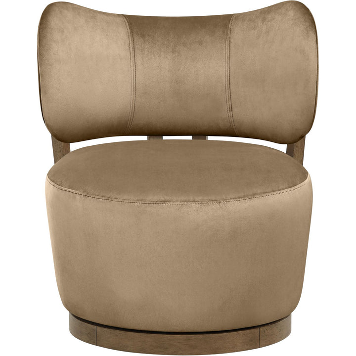 Elara Velvet Upholstered Swivel Accent Chair — Beige / Stained Brown