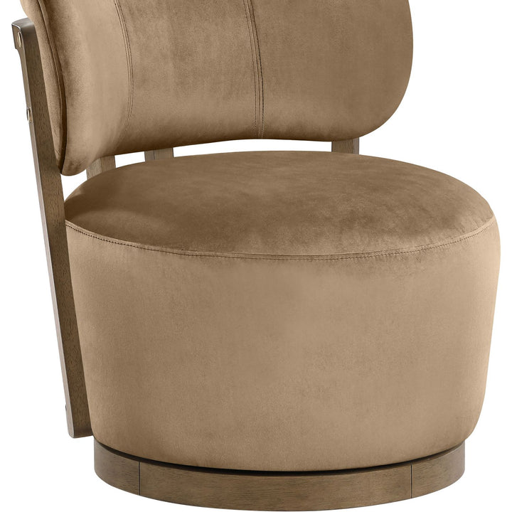 Elara Velvet Upholstered Swivel Accent Chair — Beige / Stained Brown