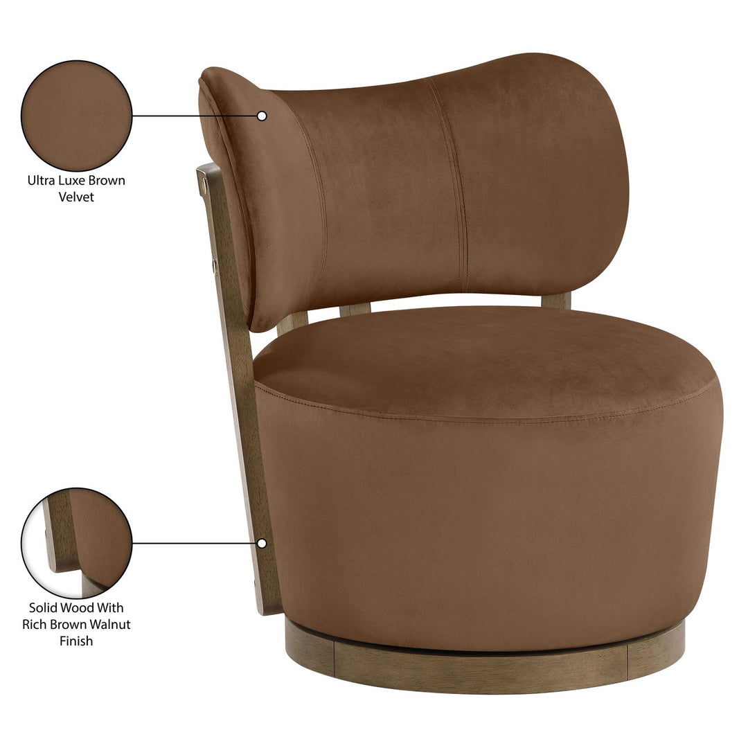 Elara Velvet Upholstered Swivel Accent Chair — Brown / Stained Brown